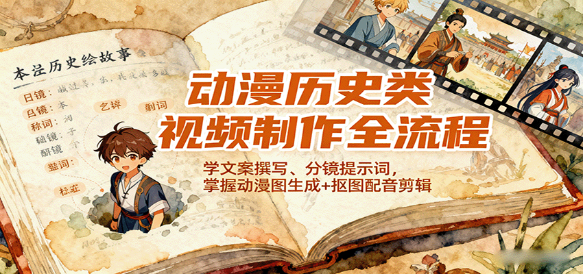 动漫历史类视频制作全流程，学文案撰写、分镜提示词，掌握动漫图生成+抠图配音剪辑-超级会员网