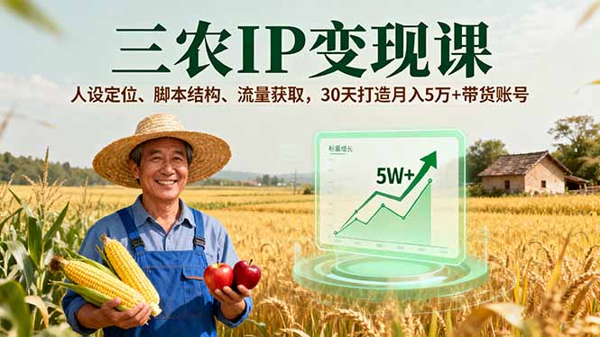 三农IP变现课，人设定位、脚本结构、流量获取，30天打造月入5万+带货账号-超级会员网