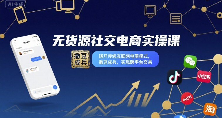 无货源社交电商实操课，绕开传统互联网电商模式，撒豆成兵，实现跨平台交易-超级会员网