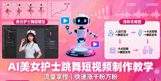 AI美女护士跳舞短视频制作教学，流量拿捏，快速涨千粉万粉【提示词+视频教程】-超级会员网