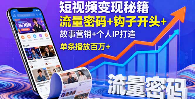 短视频变现秘籍，流量密码+钩子开头+故事营销+个人IP打造，单条播放百万+-超级会员网