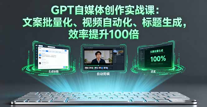 GPT自媒体创作实战课：文案批量化、视频自动化、标题生成，效率提升100倍-超级会员网