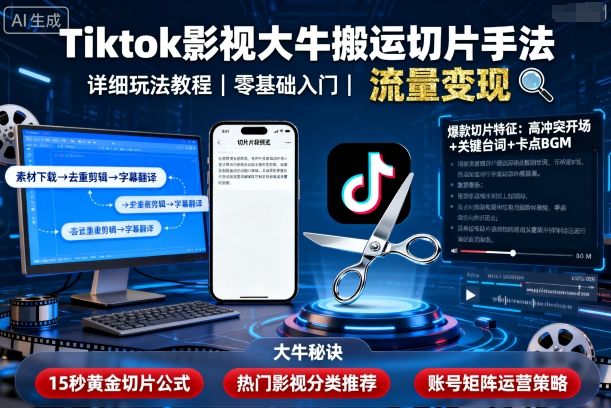 Tiktok影视大牛搬运切片手法，详细玩法教程-超级会员网