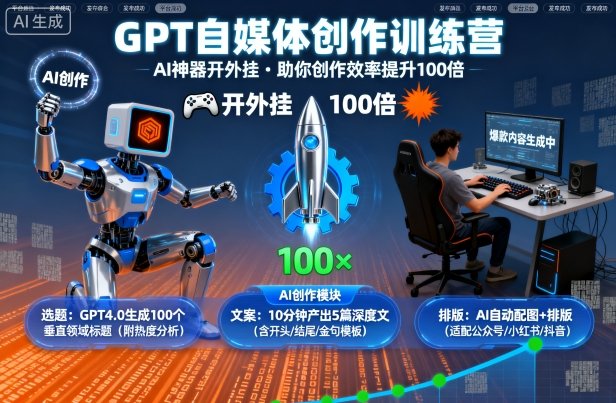 GPT自媒体创作训练营：AI神器开外挂，助你创作效率提升100倍-超级会员网