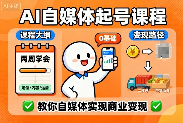 AI自媒体起号课程，0基础小白两周学会，教你自媒体实现商业变现-超级会员网
