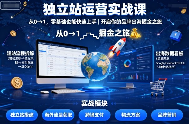 独立站运营实战课，​从0到1，零基础也能快速上手，开启你的品牌出海掘金之旅-超级会员网