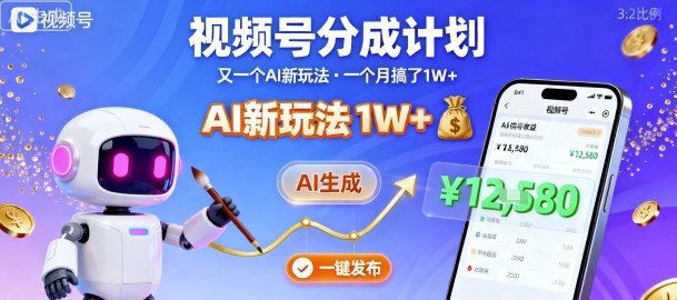视频号分成计划：又一个AI新玩法，一个月搞了1W+，纯AI生成，一键发布即可-超级会员网