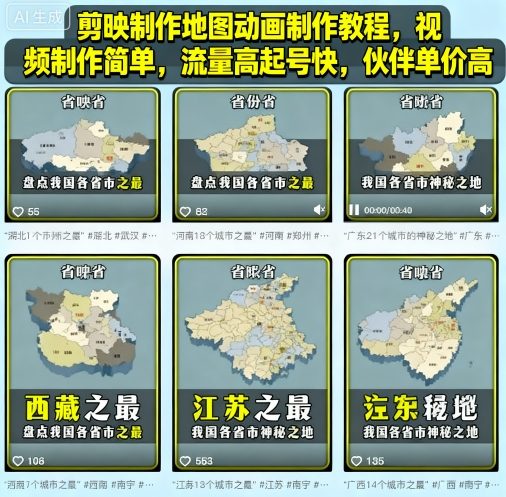 剪映制作地图动画制作教程，视频制作简单，流量高起号快，伙伴单价高-超级会员网