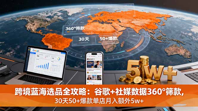 跨境蓝海选品全攻略：谷歌+社媒数据360°筛款,30天50+爆款单店月入额外5w+-超级会员网
