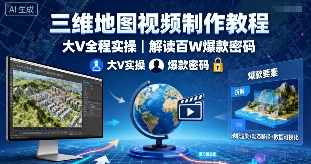 三维地图视频制作教程，大V全程实操，解读百W爆款密码-超级会员网