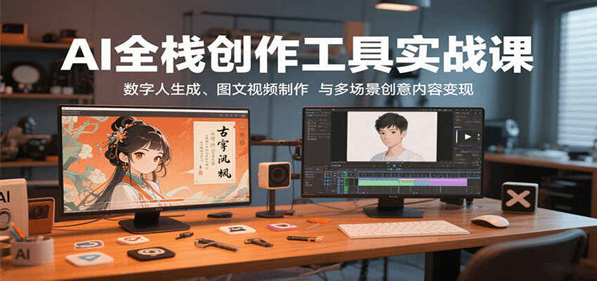 AI全栈创作工具实战课：数字人生成、图文视频制作与多场景创意内容变现-超级会员网