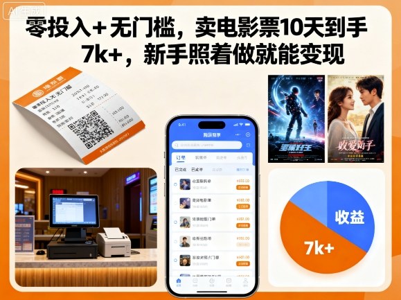 零投入+无门槛，卖电影票10天到手7k+，新手照着做就能变现【揭秘】-超级会员网