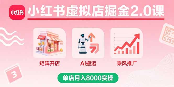 小红书虚拟店掘金2.0课，矩阵开店+AI搬运+乘风推广，单店月入8000实操-超级会员网