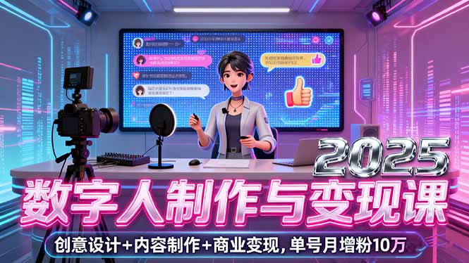 2025数字人制作与变现课，创意设计+内容制作+商业变现，单号月增粉10万+-超级会员网