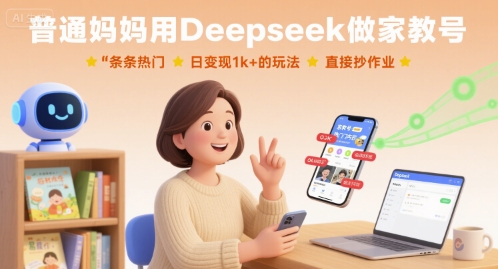 普通妈妈用Deepseek做家教号，条条热门，日变现1k+的玩法，直接抄作业-超级会员网
