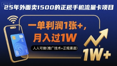 25年外面卖1500的正规手机流量卡项目，一单利润1张+，月入过1W，人人可做(推广技术+正规渠道)【揭秘】-超级会员网