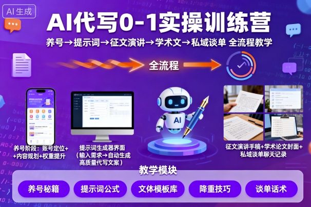 AI代写0-1实操训练营，从养号、提示词、征文演讲、学术文，到私域谈单的全流程教学-超级会员网
