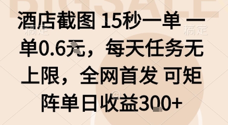 酒店截图15秒一单，一单0.6米，每天任务无上限，全网首发可矩阵单日收益3张【揭秘】-超级会员网