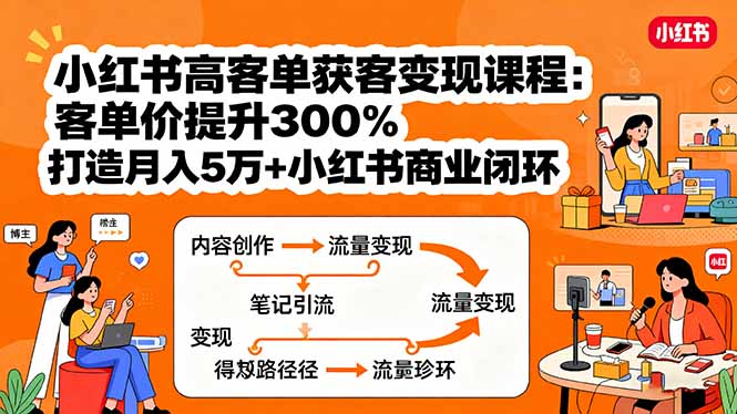 小红书高客单获客变现课程：客单价提升300%，打造月入10万+小红书商业闭环-超级会员网