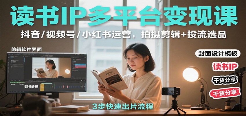 读书IP多平台变现课：抖音/视频号/小红书运营，拍摄剪辑+投流选品-超级会员网