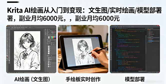 Krita AI绘画从入门到变现：文生图/实时绘画/模型部署，副业月均6000元-超级会员网