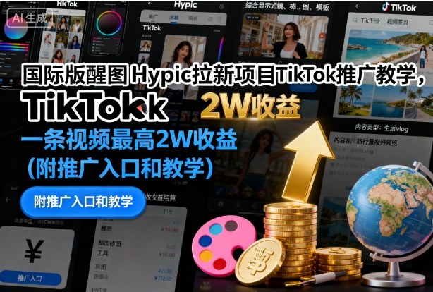 国际版醒图Hypic拉新项目TikTok推广教学，一条视频最高2W收益(附推广入口和教学)-超级会员网