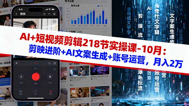 AI+短视频剪辑218节实操课-10月：剪映进阶+AI文案生成+账号运营，月入2万-超级会员网