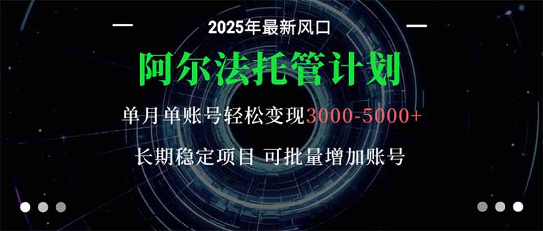 阿尔法托管计划 单账号月入3000-5000，长期稳定项目，新手小白轻松上手。-超级会员网
