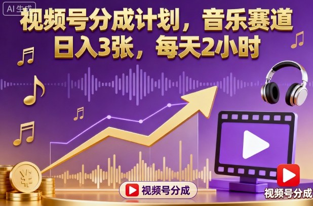 视频号分成计划，音乐赛道，日入3张，每天2小时-超级会员网
