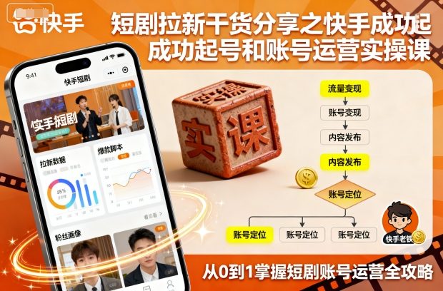 短剧拉新干货分享之快手成功起号和账号运营实操课-超级会员网