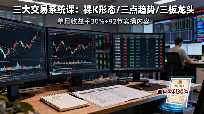 三大交易系统课：裸K形态/三点趋势/三板体系，单月收益率30%+92节实操内容-超级会员网
