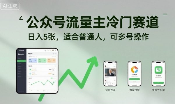 公众号流量主冷门赛道，日入5张，适合普通人，可多号操作-超级会员网