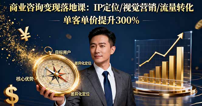 商业咨询变现落地课：IP定位/视觉营销/流量转化，单客单价提升300%-超级会员网