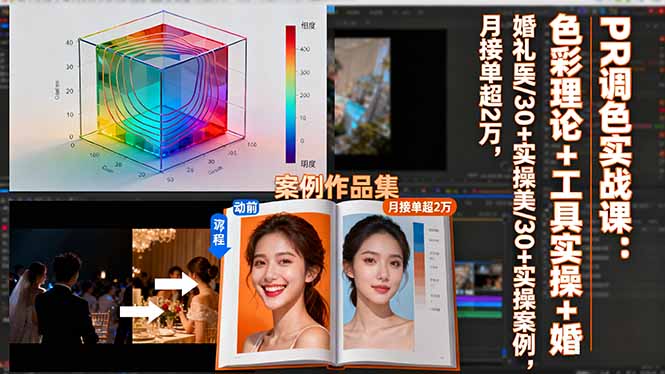 PR调色实战课：色彩理论+工具实操+婚礼医美/30+实操案例，月接单超2万-超级会员网