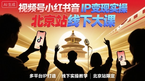 视频号小红书抖音IP变现实操北京站线下大课，40+行业短视频高变现姿势，100+IP高变现实操技术-超级会员网