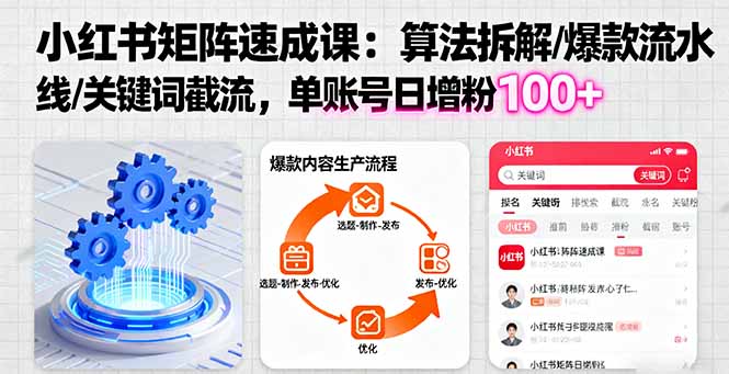 小红书矩阵起号速成课：算法拆解/爆款流水线/关键词截流 单账号日增粉100+-超级会员网