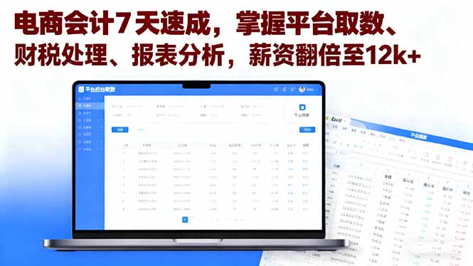 电商会计7天速成，掌握平台取数、财税处理、报表分析，薪资翻倍至12k+-超级会员网