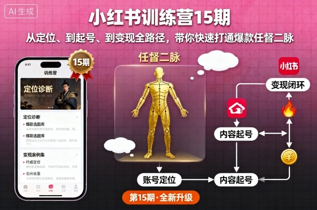 小红书训练营15期，从定位、到起号、到变现全路径，带你快速打通爆款任督二脉-超级会员网