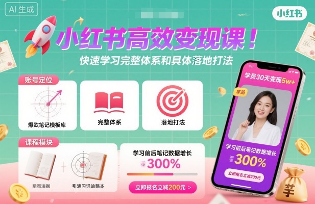 小红书高效变现课，快速学习小红书完整体系和具体落地打法-超级会员网