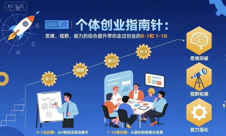 个体创业指南针，思维、视野、能力的综合提升带你走过创业的0-1和1-10【音频】-超级会员网