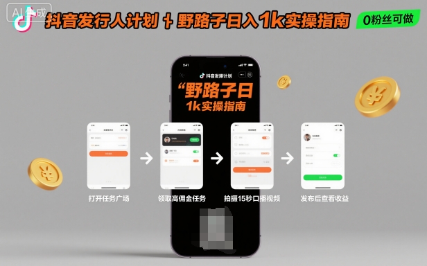 抖音发行人计划全新野路子玩法，随时随地，只要有手机，就能操作，日入1k+【揭秘】-超级会员网