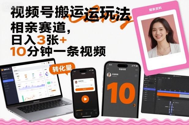 视频号搬运玩法，相亲赛道，日入3张+，10分钟一条视频-超级会员网
