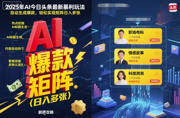 2025年AI今日头条最新暴利玩法，自动生成爆款，轻松实现矩阵日入多张-超级会员网