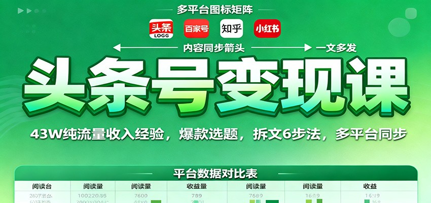 头条号变现课：43W纯流量收入经验，爆款选题，拆文6步法，多平台同步-超级会员网