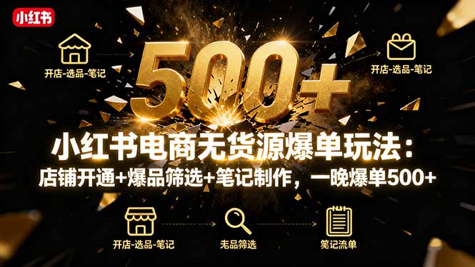 小红书电商无货源爆单玩法：店铺开通+爆品筛选+笔记制作，一晚爆单500+-超级会员网