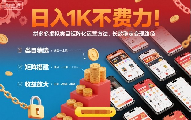 日入1K不费力！拼多多虚拟类目矩阵化运营方法，长效稳定变现路径-超级会员网