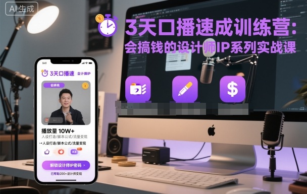3天口播速成训练营，会搞钱的设计师IP系列实战课-超级会员网