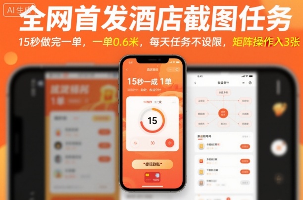 全网首发酒店截图任务，15秒做完一单，一单0.6米，每天任务不设限，矩阵操作日入3张【揭秘】-超级会员网