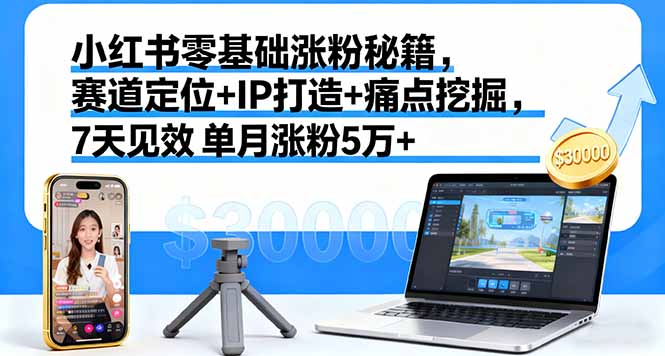 小红书零基础涨粉秘籍，赛道定位+IP打造+痛点挖掘，7天见效 单月涨粉5万+-超级会员网