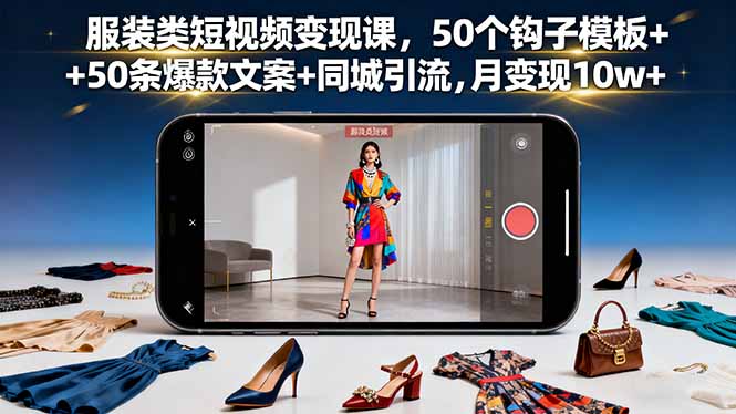 服装类短视频变现课，50个钩子模板+50条爆款文案+同城引流，月变现10w+-超级会员网